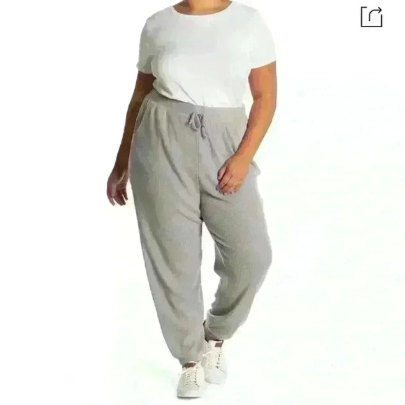 Collective Concepts Ribbed Joggers in Heather Grey - Picture 1 of 7